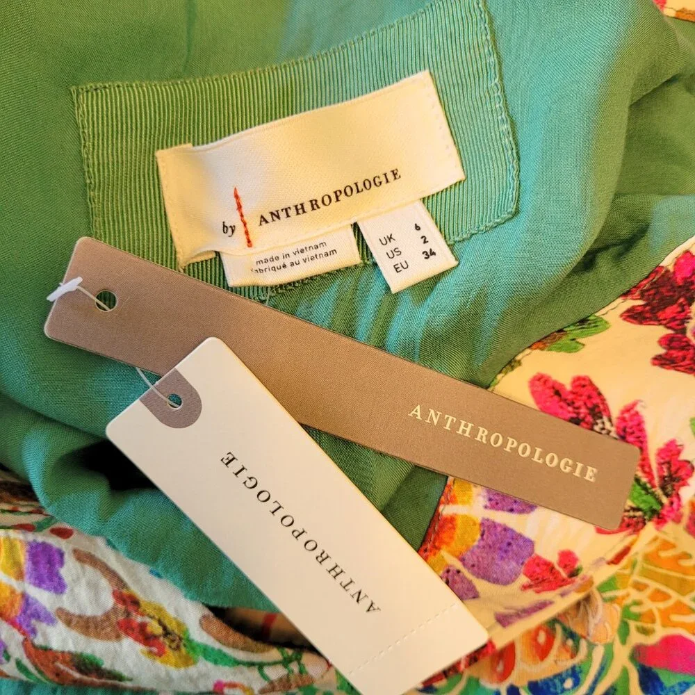 Anthropologie One Shoulder Bird Floral Print Midi Maxi Dress - Picture 6 of 9